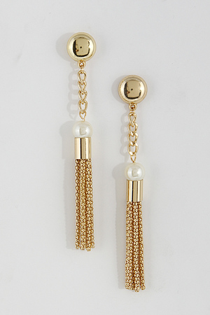 Long Earring With Small Tassel And Faux Pearl 6DAJ6